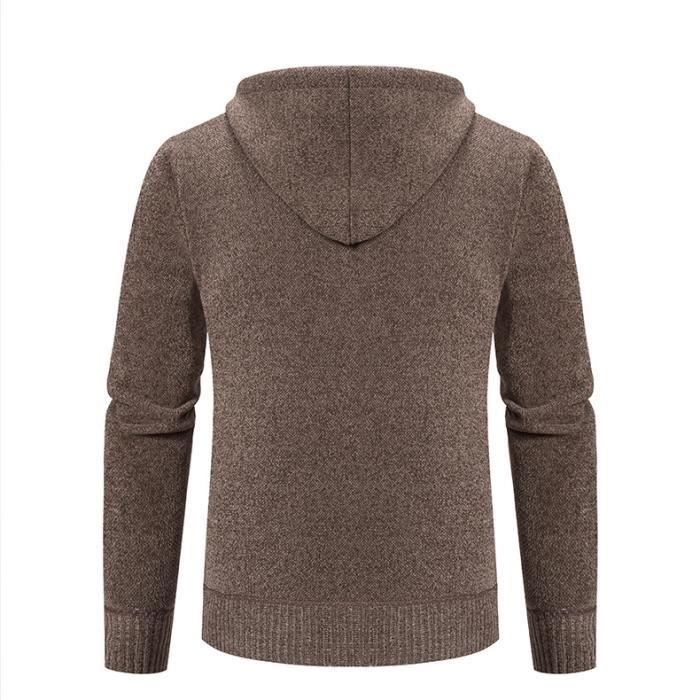 Cardigan Polaire Épais Avec Fermeture Éclair Et Capuche Pour Homme - Hiver, Coupe Loose, Style Décontracté