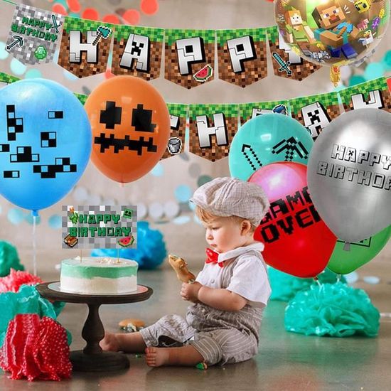 Video Game Party Supplies 42 Pcs Miner Gamer Theme Party Decoration Y Compris Joyeux Anniversaire Banniere Ballons Cake Top 0 Cdiscount Maison