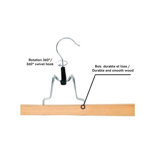 Lot de 10 cintres en bois massif pour pantalons et jupes avec 2 clips réglables, crochet antirouille (naturel) - HL01NP