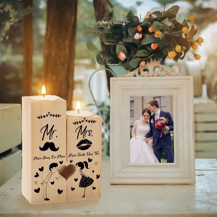 Bougie De Mariage Décorative Avec Motif Eucalyptus - Cadeau Ou Décoration De Table - Ø8cm X 7,5cm De Haut, Brûle Environ 30h - 8