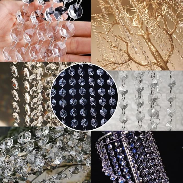 10 Chaînes De Perles En Cristal Acrylique Clair 100cm - Brins De Perles Pour Décoration Mariage Et Noël