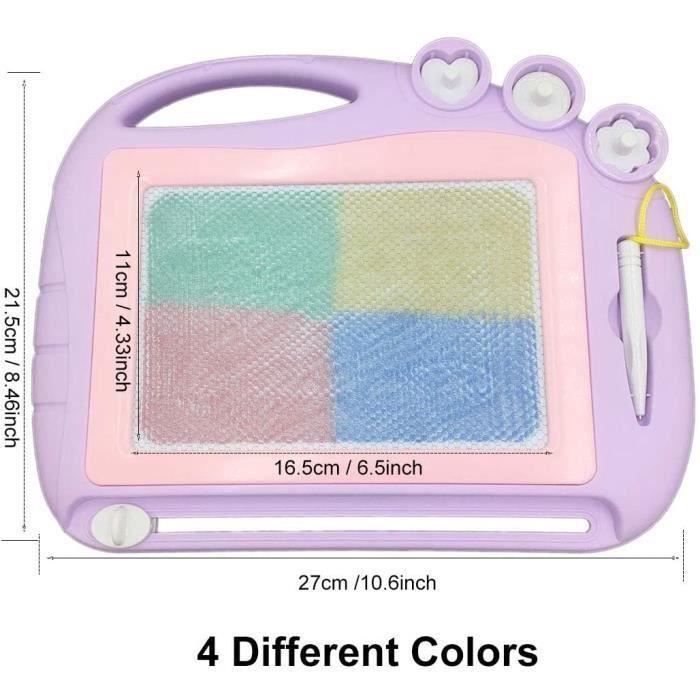 Ardoise Magnétique – Tableau Dessin Coloré – 4 Couleurs – 3 Tampons – Stylo Anti-perte – Transportable – Sans Encre – Dès 3 Ans