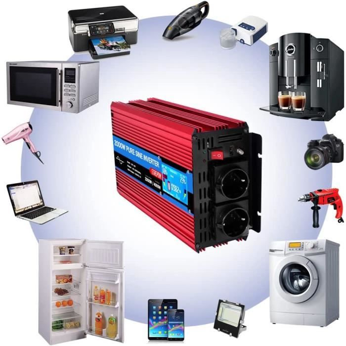 Convertisseur 12V Vers 220V Pur Sinus DATOUBOSS 2000W - Onduleur Voiture Avec Ports USB Et Télécommande