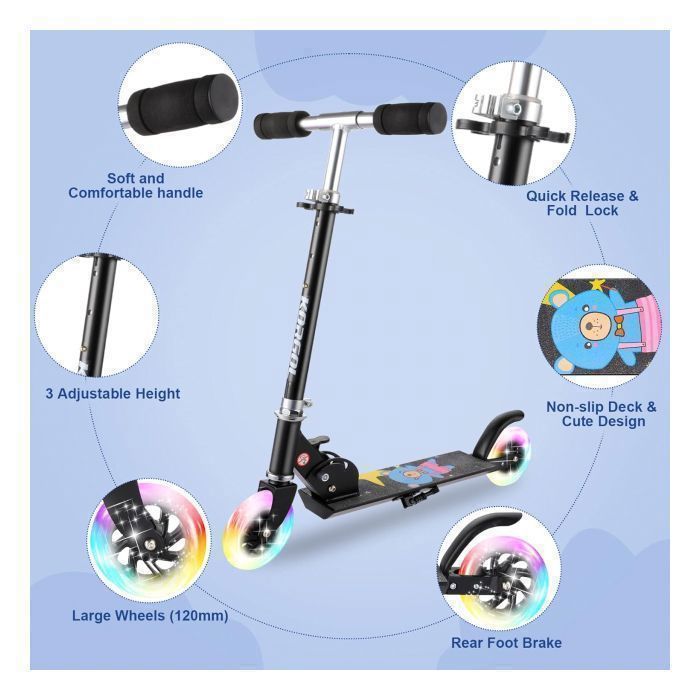 Trottinette AIYAPLAY Enfants 3 à 8 Ans Pliable Roues LED - Jeux