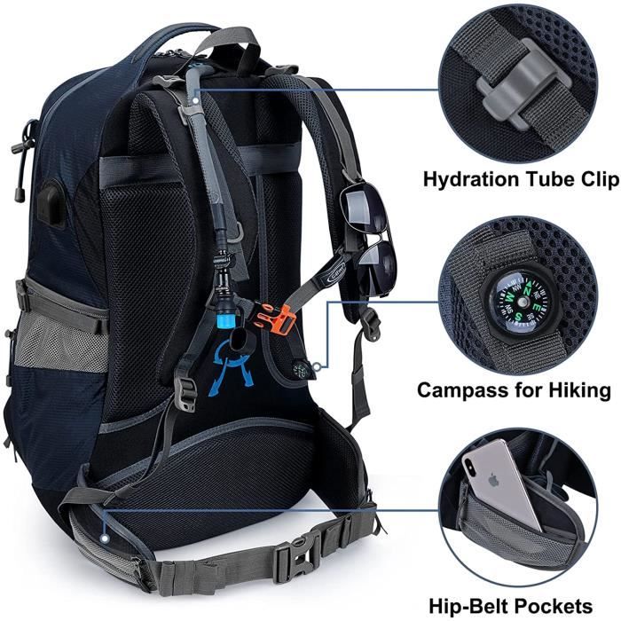 Sac à Dos Randonnée 70L – Léger 1,36 Kg, Tissu Imperméable, Housse Pluie Incluse – 11 Poches, Pour Camping, Trek, Voyage