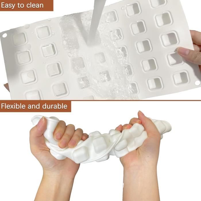 3 Moules à Chocolat Silicone 40 Cavités - 29.8x19.7cm, Carrés 3.2cm, Résistant Chaleur/Froid, Vert Foncé