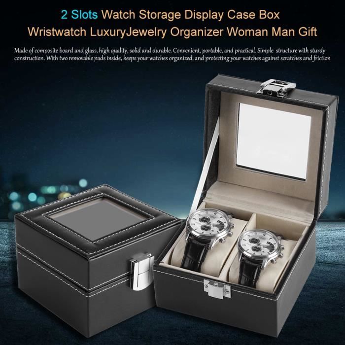 Ecrin à montres de luxe avec coussinets - Boîte de rangement pour montres -  Etui pour hommes / dames - Cuir noir - 12 compartiments pour montres