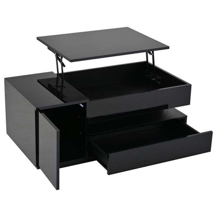 Table basse relevable 95x50x34,5 cm noir, avec LED, tiroir et ...