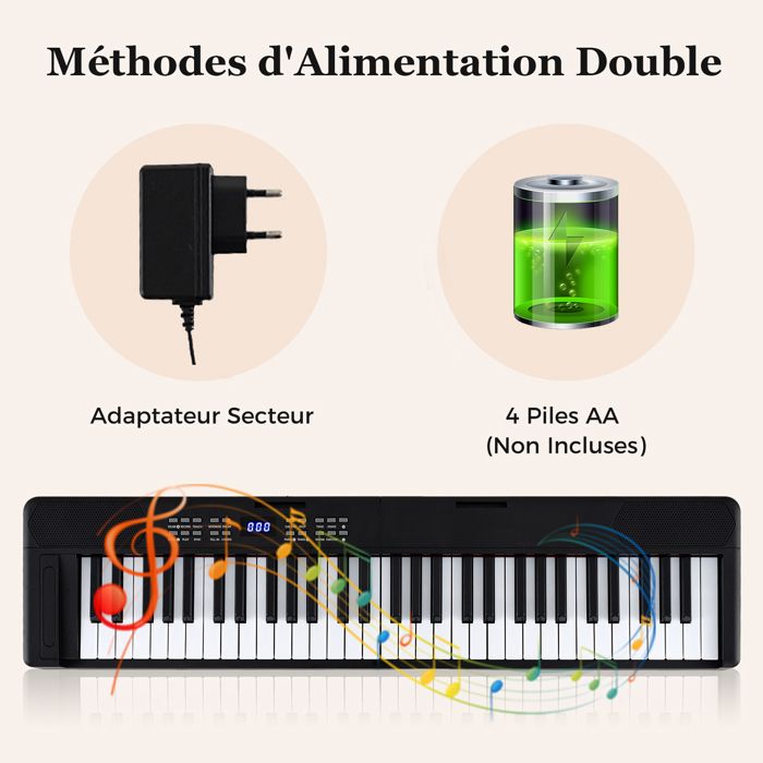 COSTWAY Piano Numérique 61 Touches avec Microphone & Pupitre, Clavier Électronique Portable avec 2 Haut-Parleurs & Autocollants, 100 Rythmes, 100 Timbres, Sac de Transport pour Débutants Enfants
