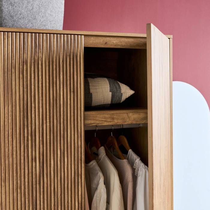 Armoire dressing dcor bois de manguier rainur 2 portes et penderie CELIAN  - Cdiscount Maison