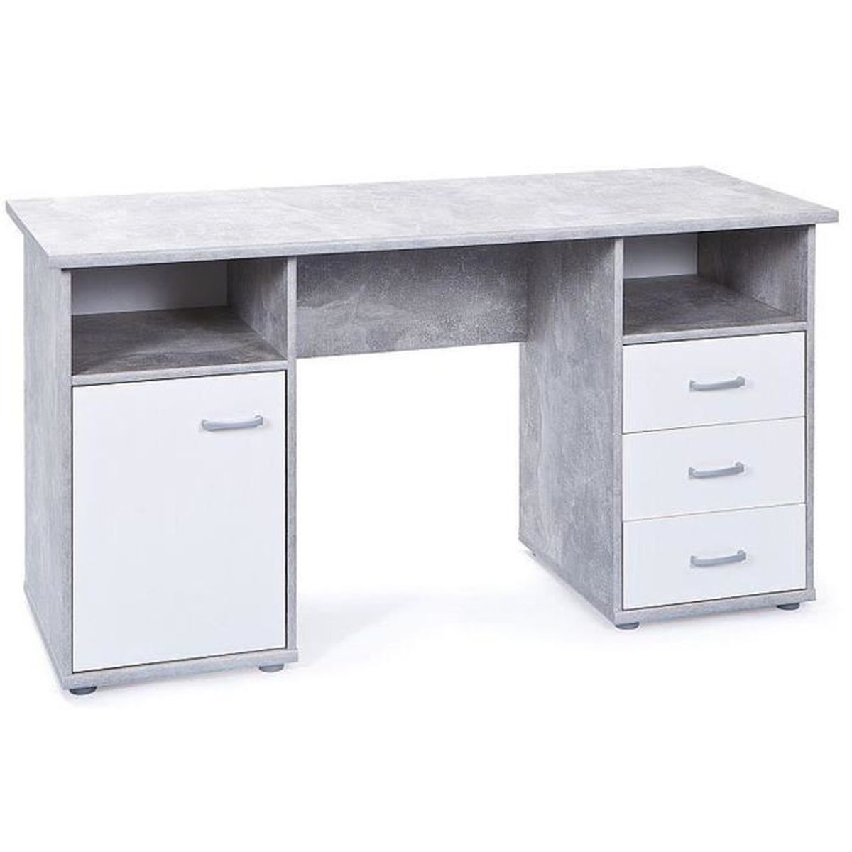 Bureau En Beton Avec 3 Tiroirs 1 Porte Et 2 Niches Coloris Gris Clair Blanc Dim L 148 X P 60 X H 75 Cm Achat Vente Bureau