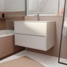 AURLANE Pack Meuble Salle de Bains 80 cm Laqué Blanc, 2 tiroirs avec Vasque Céramique - XENOS