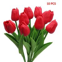 10 pcs - Fleur Artificielle Tulipe - Rouge - Décoration Maison Jardin Noël Mariage