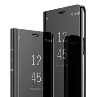 Étui Huawei P40 Lite, Integral Protection Cuir Translucide Miroir Clear View Cover Housse avec Support, Noir