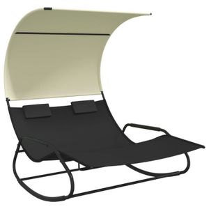CHAISE LONGUE Chaise longue double à bascule avec auvent Noir et crème-AKO7677431177071