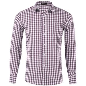 CHEMISE - CHEMISETTE Chemise Homme Coton Manches Longues Chemisette à Carreaux Classiques Casual Shirts Business Formelle Chemises Regular Fit -  Café