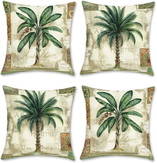 Bonhause Housse de Coussin Palmier Tropical 45 x 45 cm Feuille Polyester Lin Décoratif Taie d Bonhause Housse de Coussin Palmier Tropical 45 x 45 cm Feuille Polyester Lin Décoratif Taie d