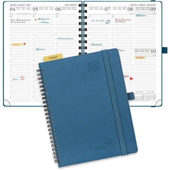 POPRUN Agenda 2025-2026 Semainier Spirale – 22x16,5 Cm, Août 2025 à Déc 2026, Horizontal Scolaire, Vert Fruit
