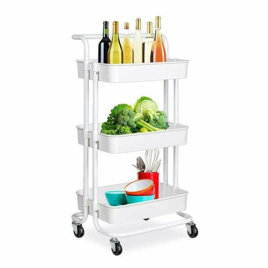 Chariot Rangement Roulette GIANTEX Chariot De Rangement à 3 Niveaux Avec 3 Paniers, Chariot De Cuisine Service Avec 4 Roues Universelles & 2 Freins, Desserte à Roulettes Pour Cuisine, Salon, Salle De Chariot Rangement Roulette GIANTEX Chariot De Rangement à 3 Niveaux Avec 3 Paniers, Chariot De Cuisine Service Avec 4 Roues Universelles & 2 Freins, Desserte à Roulettes Pour Cuisine, Salon, Salle De