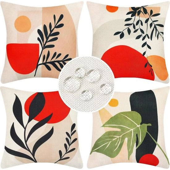 Lot De 2 Housses De Coussin Extérieur 50x70 Cm - Imperméable Et Résistante Aux UV - Motif Bohème Fleuri Recto-verso - Fermeture éclair Cachée - 3