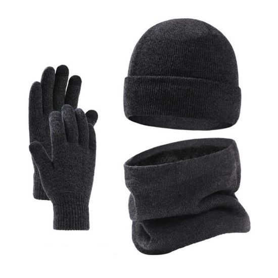 Set Hiver 3 En 1 Bonnet + écharpe + Gants - Acrylique Doux, Doublure Polaire, Gants Tactiles, Taille Unique, Pour Sport Plein Air