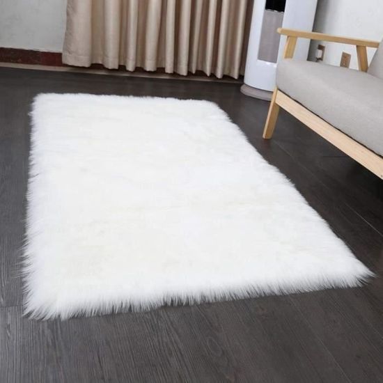 Grand tapis rectangle blanc en peau de mouton, impression fausse fourrure, pour salon, 50 x 150 cm S0860