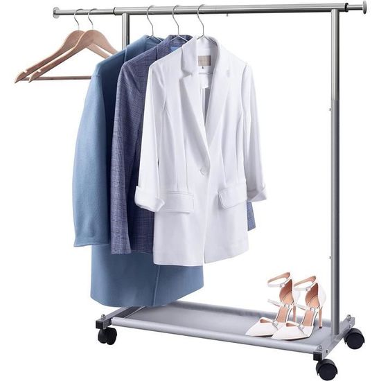 Portant à Vêtements Roulant En Métal Noir – Capacité 54,4 Kg, Roues Avec Frein – Idéal Petit Espace - 9