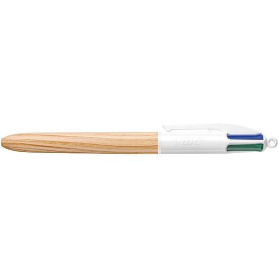 BIC - Stylo 4 couleurs - Corps en imitation bois - Bleu Rouge Vert et ...