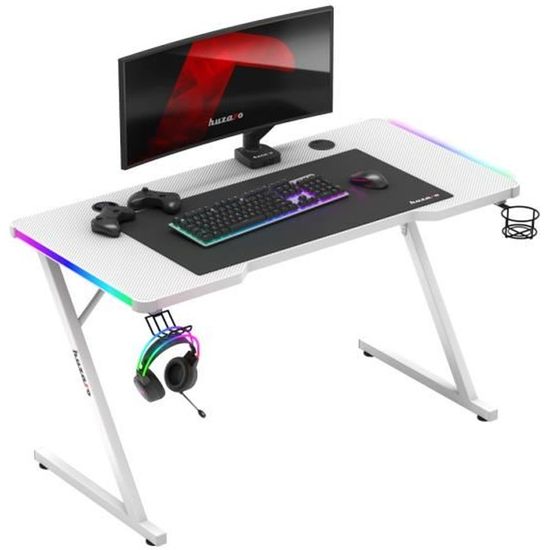Bureau Gaming Huzaro Hero 4.6 RGB - Réglable En Hauteur (56-79cm), 160x60cm, Surface Carbone - Avec Tapis De Souris XXL