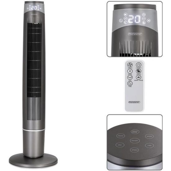 Ventilateur colonne oscillant 90° 120cm 55W air frais 40 m³/min ioniseur écran LED télécommande 6 vitesses 3 modes ventilateur tour