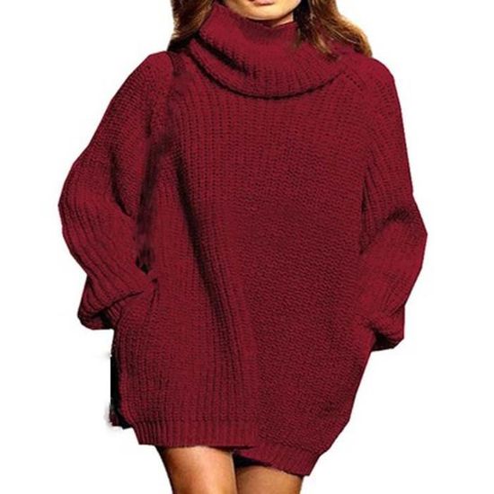 Pull En Tricot Pour Femme, Pulls à Col Roulé En Laine Couleur Unie Découpe Tricot Pull Décontracté Automne Hiver Épais à Manches Longues Sweat-Shirt Lâche Doux Et Léger Haut Côtelé,Marron,XL (Marron