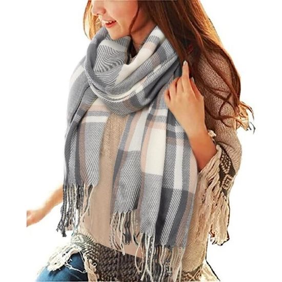 Echarpe Hiver - Chaud - Grande Taille Echarpe En Carreaux - Doux Echarpe Epais Pull Châle Mode - Unisexe - Cadeau Noël - Violet - Prêt-à-Porter