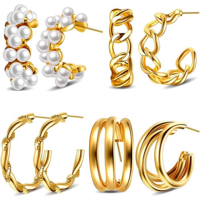 4 Paires Boucles D’Oreilles Créoles Acier Inoxydable Or - 8/10/12/14mm Pour Homme Et Femme