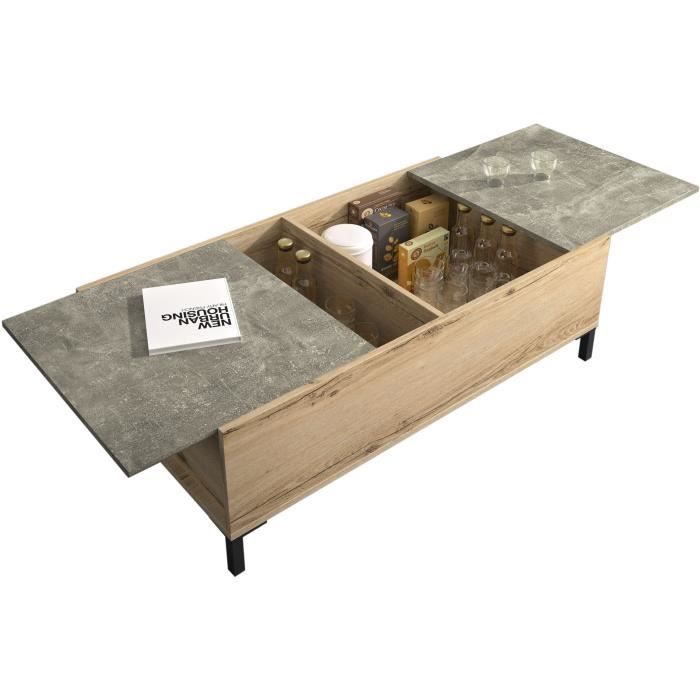 DIAGONE Table basse 2 coffres de rangement- Bois et béton - Made in France - L 110 x H 37 x P 60 cm - BERTHEN