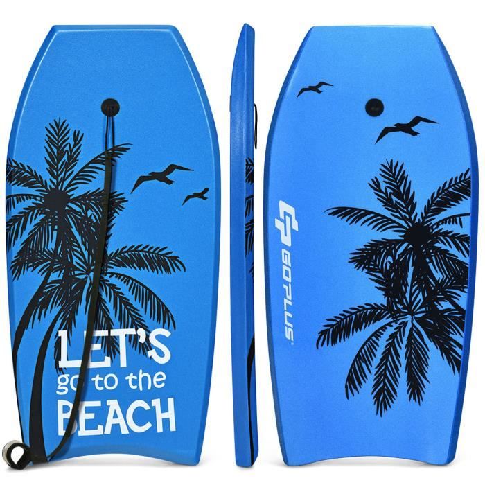 COSTWAY 41- Bodyboard Planche de Surf en XPE avec Sangle de 90 CM-pour plus de 14 Ans Charge 85KG 105x51x6CM Imprimé Cocotier Bleu