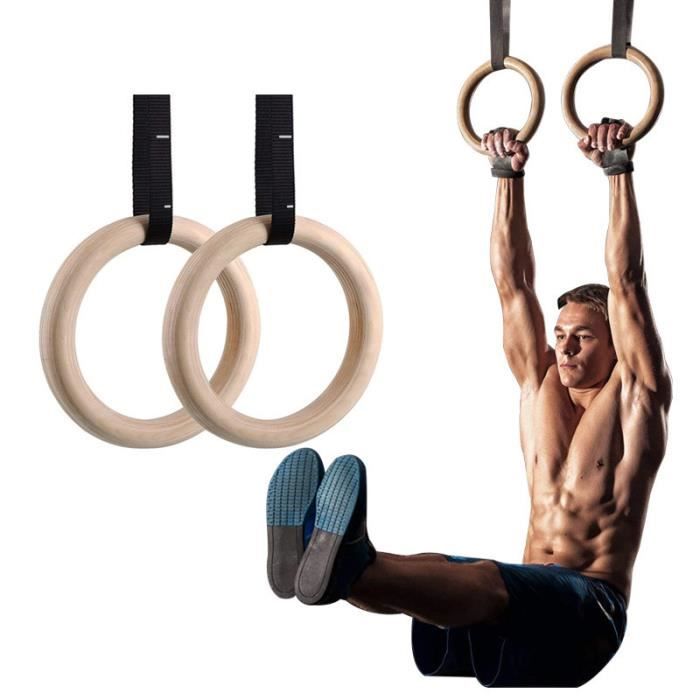 Anneaux de gymnastique, en Bois avec Sangles Gymnastique Anneaux Gymnastique Anneaux Dip Athletic Gym Rings