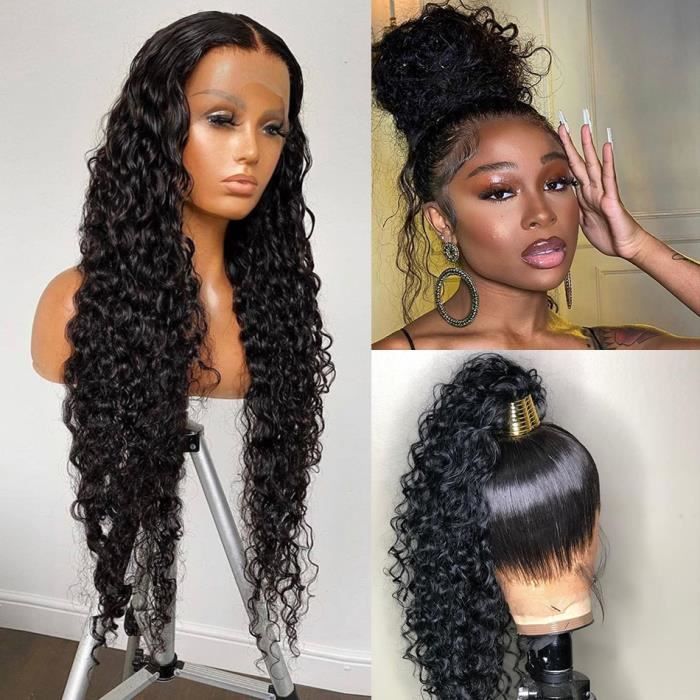 360 perruque frontale en dentelle pouces perruques brésiliennes de cheveux humains bouclés profonds sans colle 16 pouces