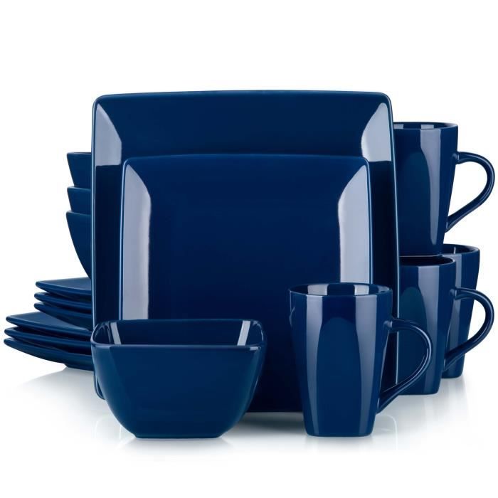 vancasso, Série Soho, Service de Table Complet 16 pièces pour 4 Personnes, Assiette Porcelaine Carrée avec Bol à Céréales et Tasse-