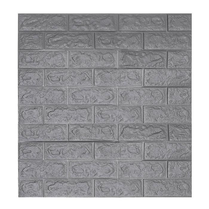 Stickers Muraux 3D Brique Autocollant Panneau Decal Papier Peint Pour TV Murs Canapé Fond Mur Décor (Gris) - 70x77x0.65cm