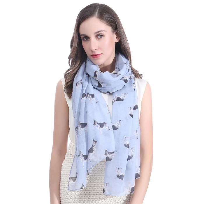 Écharpe Foulard pour Femme Imprimé Berger Allemand Chien- Bleu