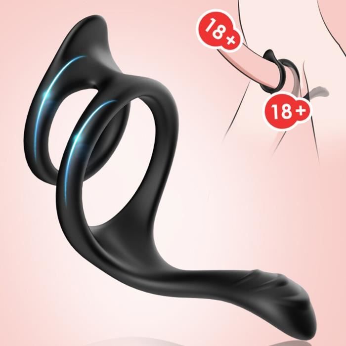 Double anneau pénien en Silicone pour homme, retardement de l'éjaculation, jouet sexuel pour Couple B Black Lock capsule -CLAT3540