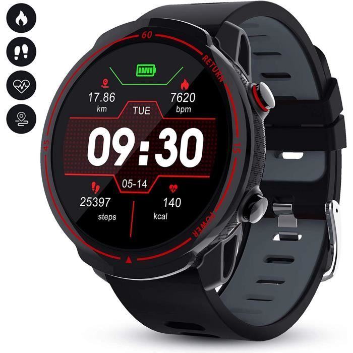 GOKOO Montre Connectée Homme Montre Intelligente Sport Moniteur de Fréquence Cardiaque Écran Tactile Etanche Montre Bracelet Connect