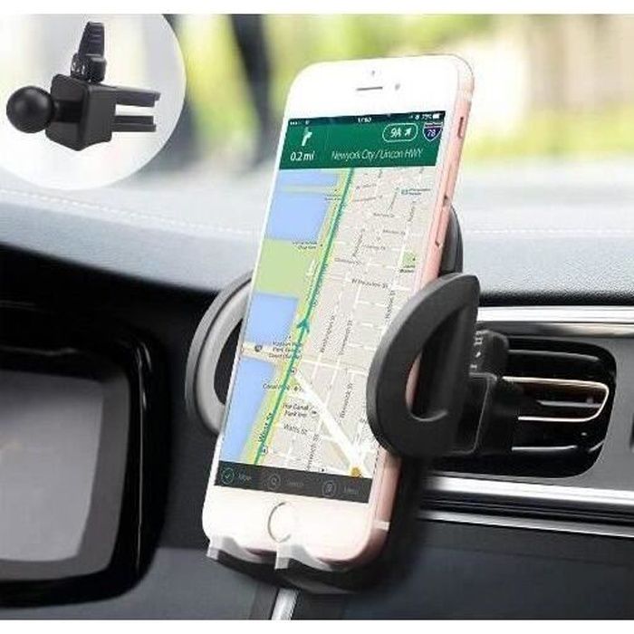 Support Téléphone Voiture Ventilation Rotation 360° Ajustable Universel Auto à Grille d'aération pour iPhoneX 8 7 6S 6 Plus 5S Samsu
