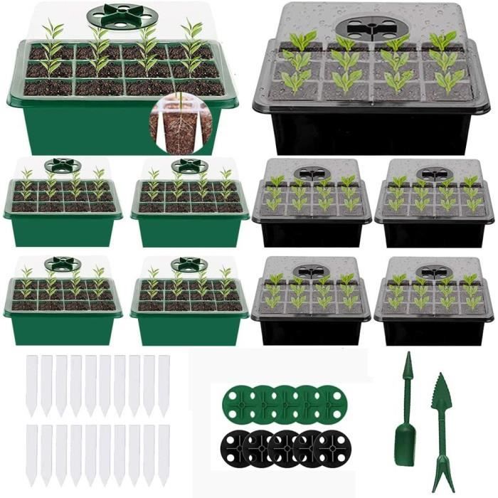 Mini Serre pour Semis,10 Pièces Serre pour Plantes 120 Cellules,Bac à Semis,Intérieure Plateaux de Semis avec Outils de Jardinage