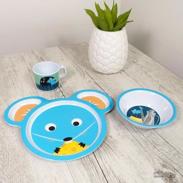 Assiette, Bol, Verre Enfant Souris - Cadeau Maestro Bleu