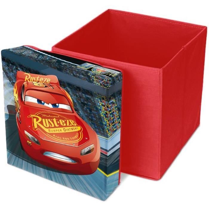 CARS Pouf de Rangement Carré - 31 x 31 x 33 cm - Rouge - Disney