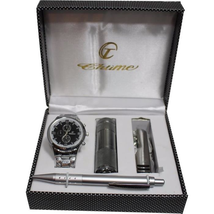 COFFRET CADEAU MONTRE HOMME + COUTEAU SUISSE + STYLO + LAMPE TORCHE …