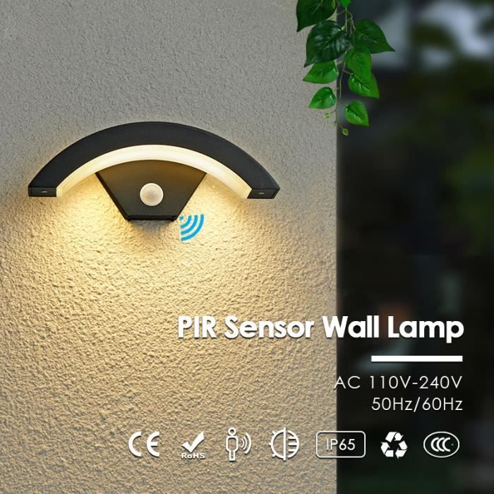 Applique murale d'extérieur à LED, avec détecteur de mouvement, lumière à capteur 24w 980lm 3000k,lumière extérieure aluminium Ip54