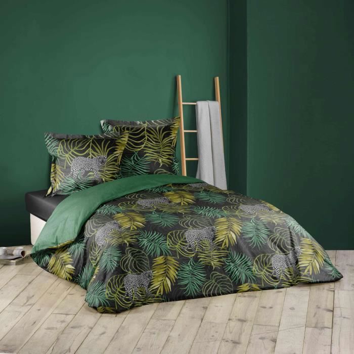 CDaffaires parure 3 p. 240 x 220 cm imprime 42 fils allover tropical green