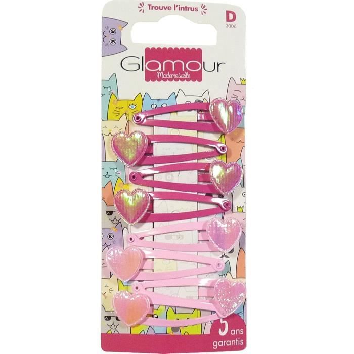 Glamour Mademoiselle Barrettes clic-clac cheveux avec décoration cœur Lot x6